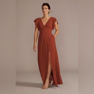 Flutter Sleeve Chiffon V-Neck Dress